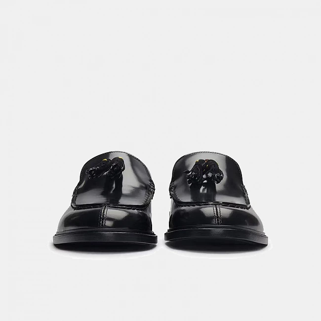 Off-White Tassel Loafer Black Shiny Leather With Marble Effect Heel