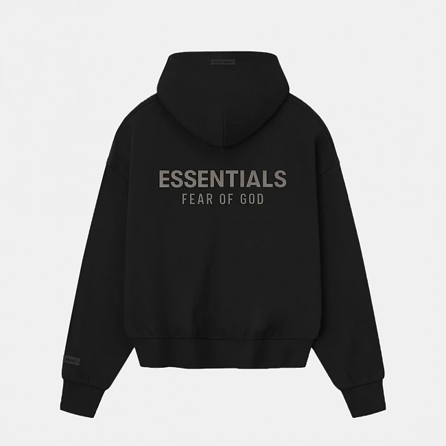 картинка Fear of God ESSENTIALS Mens Classic Fit Fleece Zip-Up Hoodie Black магазин Одежда+ являющийся официальным дистрибьютором в России 