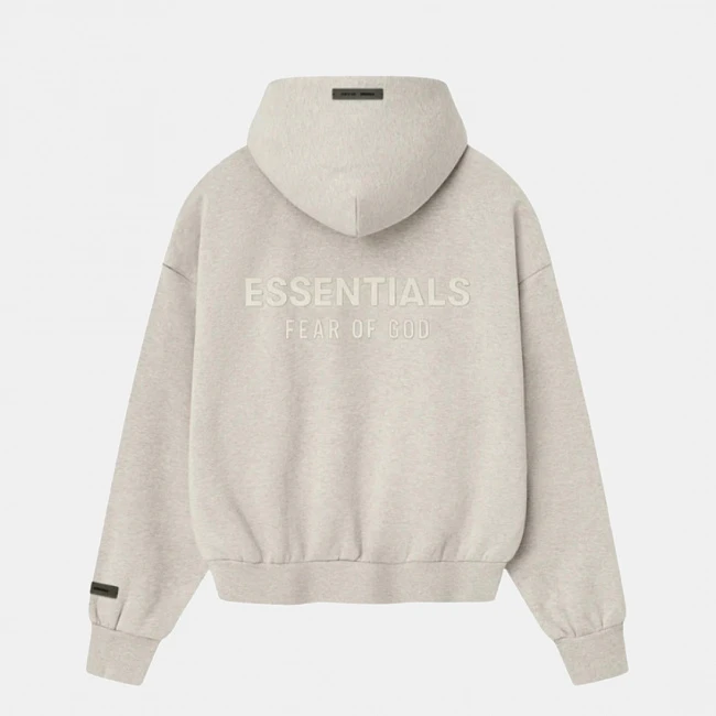 картинка Fear of God Essentials Classic Zip Hoodie Heather Stone магазин Одежда+ являющийся официальным дистрибьютором в России 