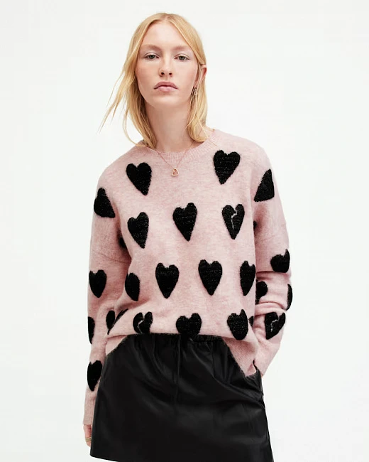картинка Amora Love Heart Jacquard Brushed Sweater PALE PINK/BLACK магазин Одежда+ являющийся официальным дистрибьютором в России 