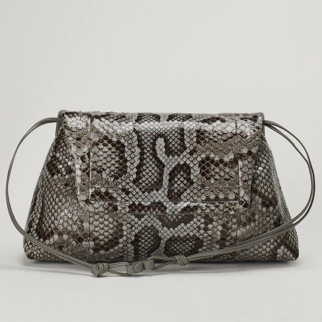 Bottega Veneta Gloss Python and Nappa Leather Bag Basalt-Gold