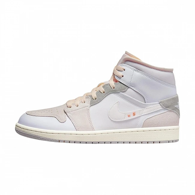 картинка Nike Air Jordan 1 Mid SE Craft Inside White Grey Phantom магазин Одежда+ являющийся официальным дистрибьютором в России 