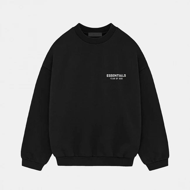 картинка Fear of God Essentials Mens Fleece Crewneck Black магазин Одежда+ являющийся официальным дистрибьютором в России 