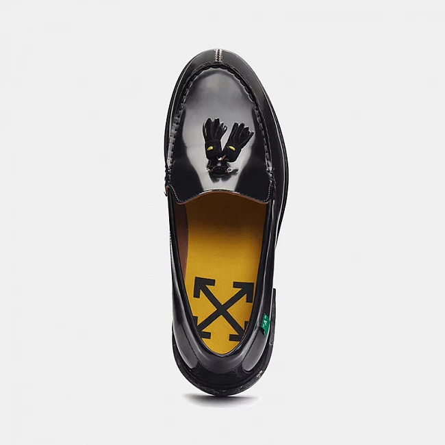 Off-White Tassel Loafer Black Shiny Leather With Marble Effect Heel