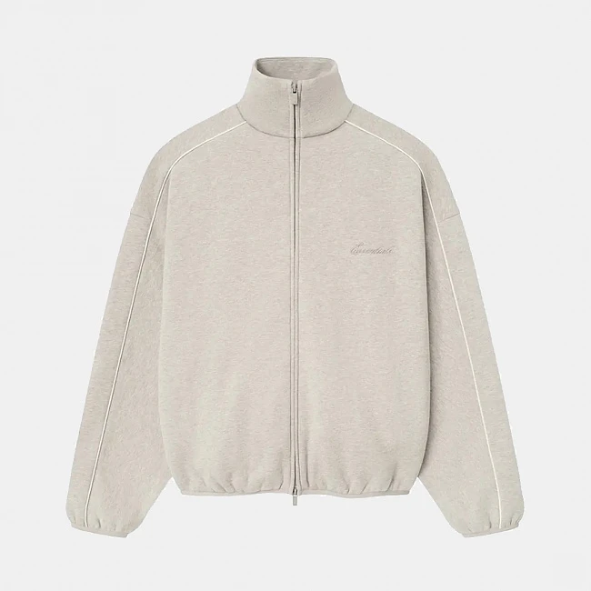 картинка Fear of God Essentials Modern Fleece Track Jacket With Piping 'Heather Stone/Cloud White' магазин Одежда+ являющийся официальным дистрибьютором в России 