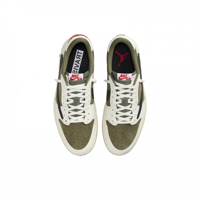 картинка Travis Scott x Air Jordan 1 Low Medium Olive магазин Одежда+ являющийся официальным дистрибьютором в России 