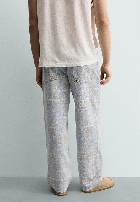 Zara Geometric Print Relaxed Fit Jeans Limited Edition Rio de Janeiro