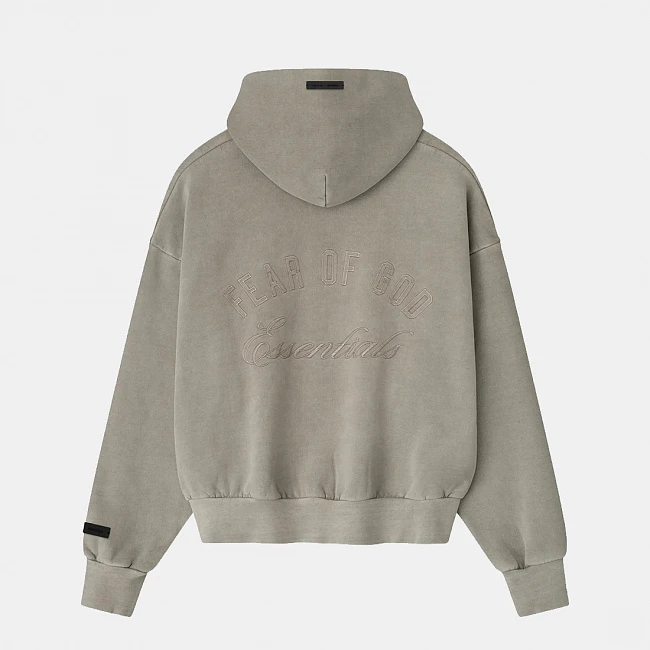 Fear of God ESSENTIALS Embroidered Classic Full Zip Hoodie Smoke Grey