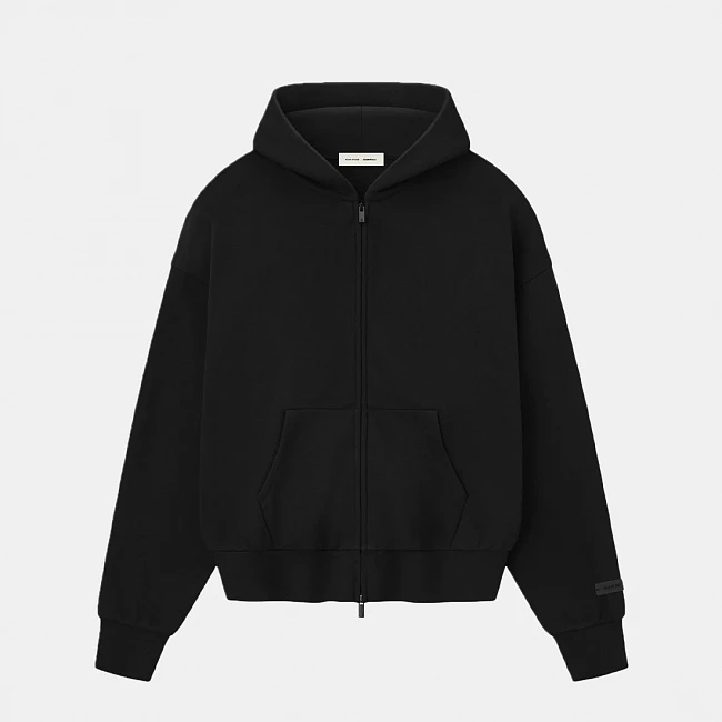 картинка Fear of God ESSENTIALS Mens Classic Fit Fleece Zip-Up Hoodie Black магазин Одежда+ являющийся официальным дистрибьютором в России 