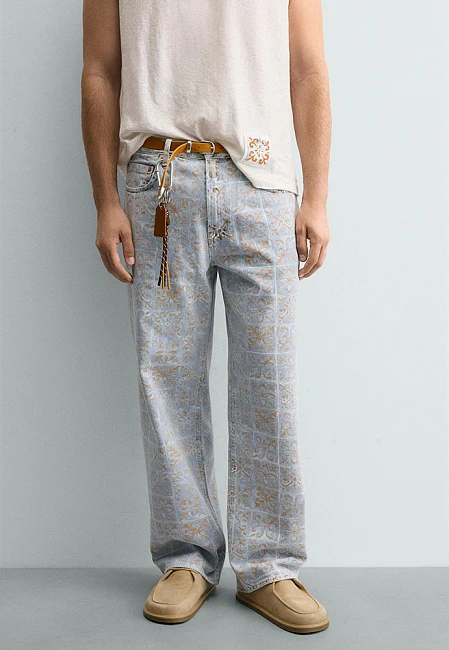 Zara Geometric Print Relaxed Fit Jeans Limited Edition Rio de Janeiro