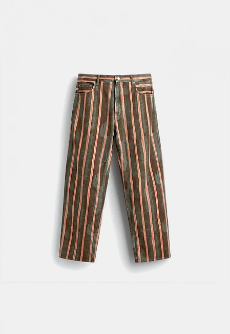 Zara Geometric Print Relaxed Fit Jeans Rio de Janeiro Limited Edition Mid Green