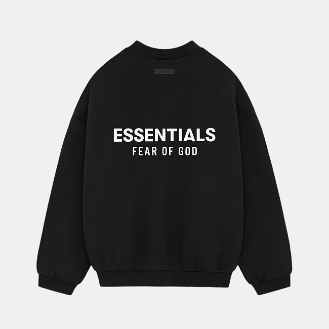 картинка Fear of God Essentials Mens Fleece Crewneck Black магазин Одежда+ являющийся официальным дистрибьютором в России 
