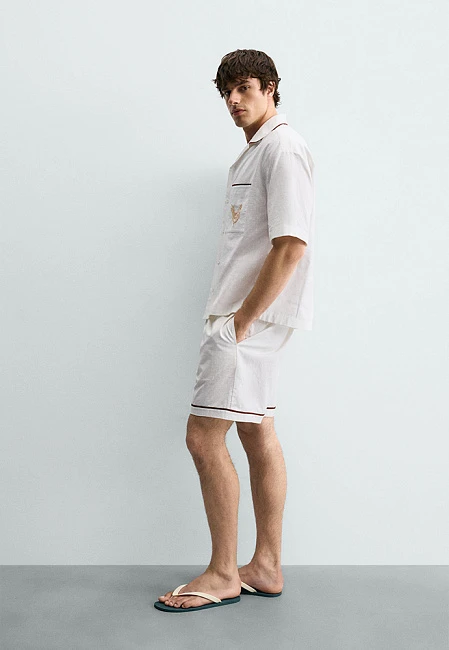 Zara Embroidered Bowling Shirt Rio de Janeiro Limited Edition Ecru