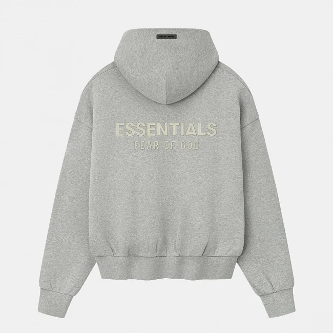 картинка Fear of God Essential Fleece Hoodie Concrete Heather магазин Одежда+ являющийся официальным дистрибьютором в России 
