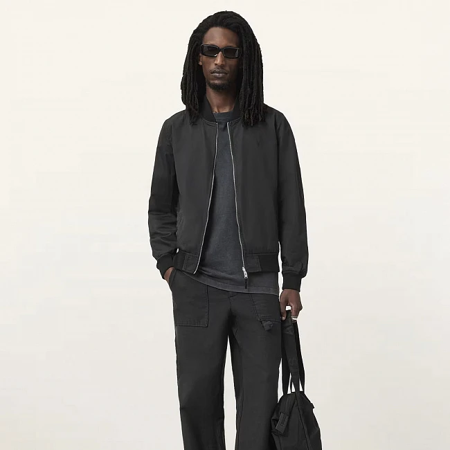 AllSaints Bassett Reversible Ramskull Bomber Jacket Black / Dull Green