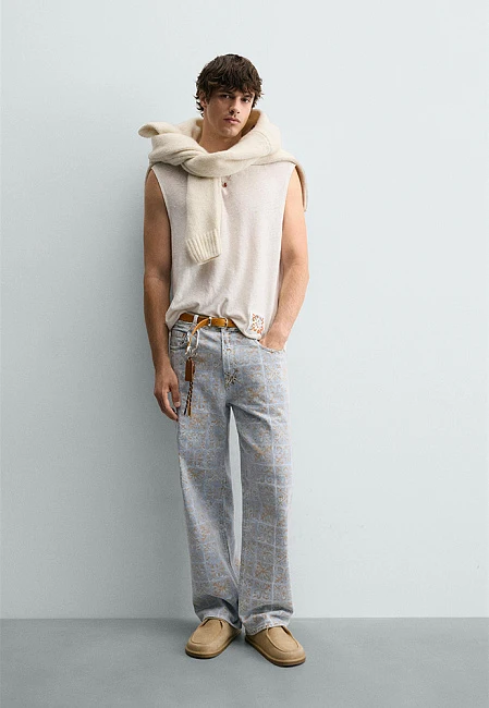 Zara Geometric Print Relaxed Fit Jeans Limited Edition Rio de Janeiro