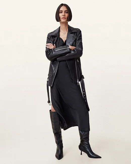 картинка Billie Relaxed Fit Leather Biker Jacket Black магазин Одежда+ являющийся официальным дистрибьютором в России 