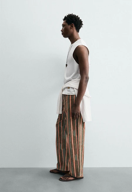 Zara Geometric Print Relaxed Fit Jeans Rio de Janeiro Limited Edition Mid Green