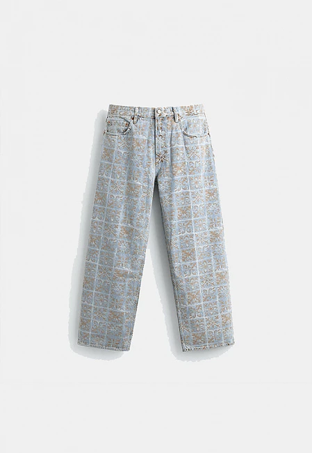 Zara Geometric Print Relaxed Fit Jeans Limited Edition Rio de Janeiro