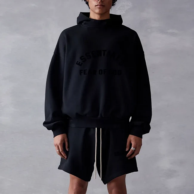 картинка Худи  Fear of God Essentials SS23 Hoodie Jet Black магазин Одежда+ являющийся официальным дистрибьютором в России 