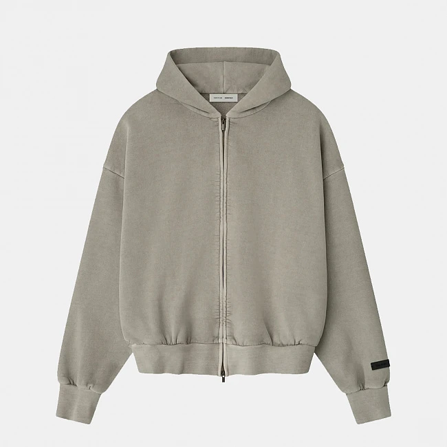 Fear of God ESSENTIALS Embroidered Classic Full Zip Hoodie Smoke Grey