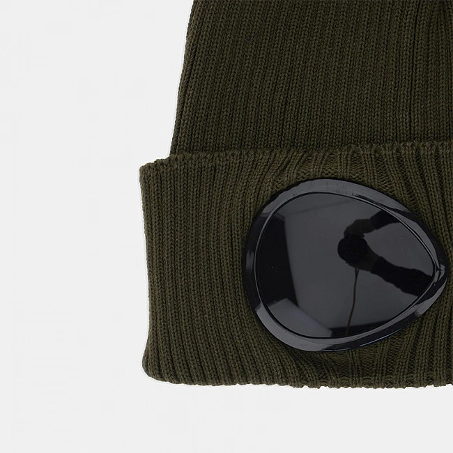 C.P. Company Lens Knitted Beanie Hat Dark Olive