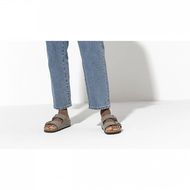 Birkenstock Arizona Nubuck Stone Narrow Fit