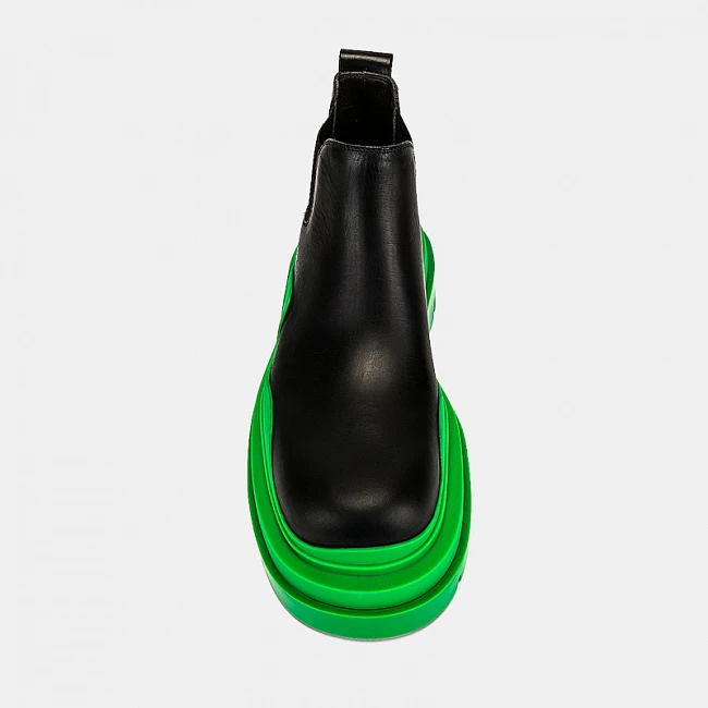 Bottega Veneta Tire Chelsea Ankle Boots Black/Green