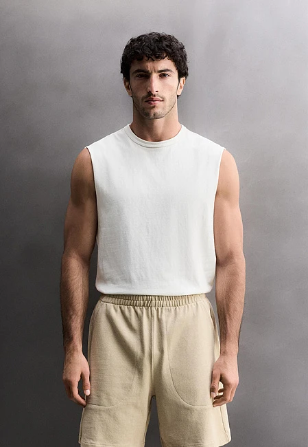 Zara Relaxed Fit Sleeveless T-Shirt Grey Marl