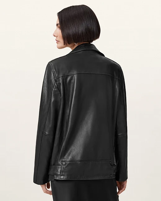 картинка Billie Relaxed Fit Leather Biker Jacket Black магазин Одежда+ являющийся официальным дистрибьютором в России 