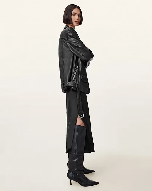 картинка Billie Relaxed Fit Leather Biker Jacket Black магазин Одежда+ являющийся официальным дистрибьютором в России 