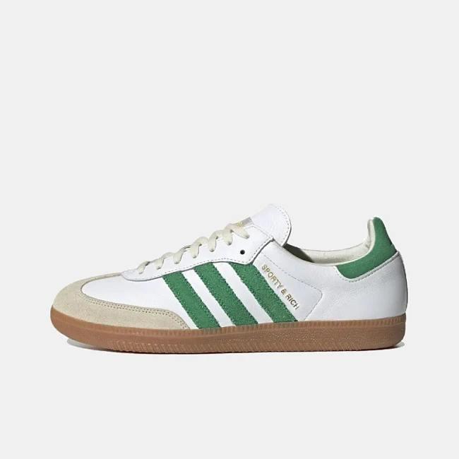 картинка Adidas Samba OG "Sporty & Rich White Green" магазин Одежда+ являющийся официальным дистрибьютором в России 