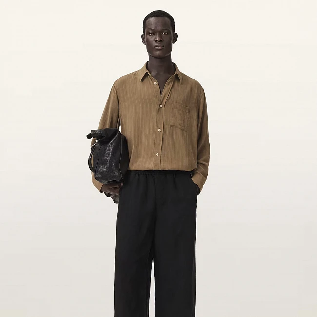 AllSaints Carlyle Long Sleeve Oversized Shirt Borg Brown
