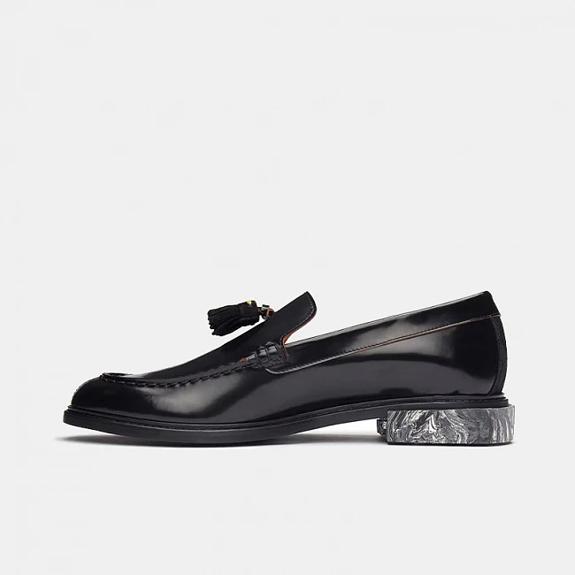 Off-White Tassel Loafer Black Shiny Leather With Marble Effect Heel