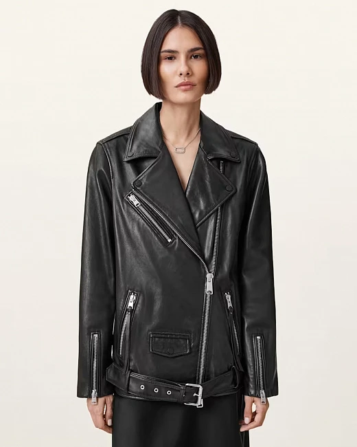 картинка Billie Relaxed Fit Leather Biker Jacket Black магазин Одежда+ являющийся официальным дистрибьютором в России 