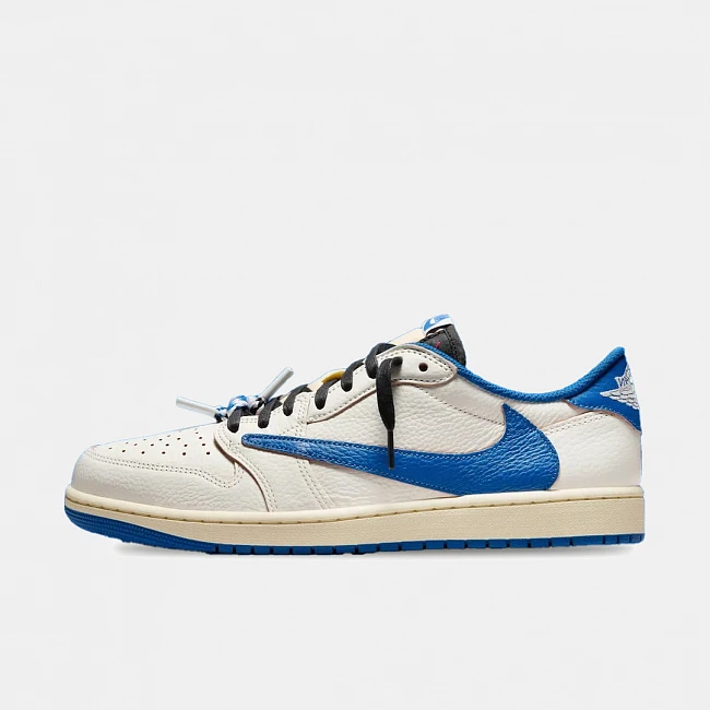 картинка Nike Air Jordan 1 Retro Low OG SP x Fragment Design x Travis Scott Sail Military Blue магазин Одежда+ являющийся официальным дистрибьютором в России 