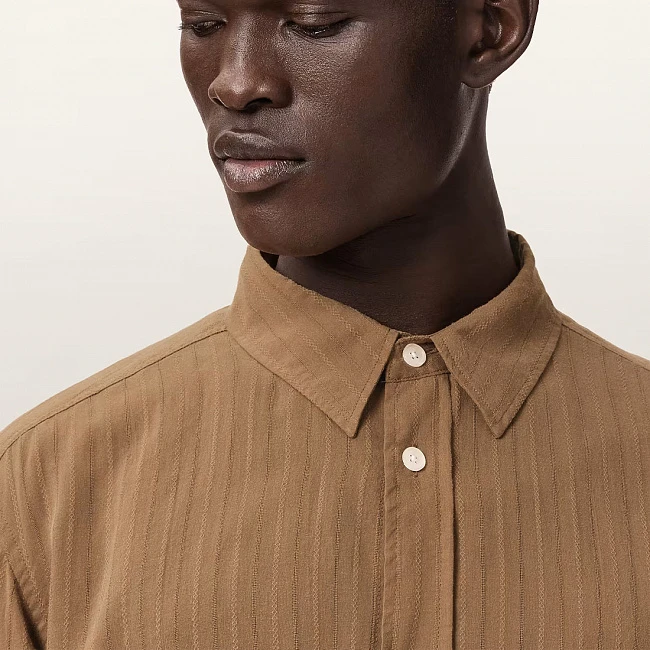 AllSaints Carlyle Long Sleeve Oversized Shirt Borg Brown