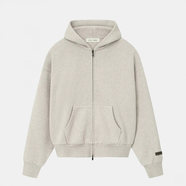 картинка Fear of God Essentials Classic Zip Hoodie Heather Stone магазин Одежда+ являющийся официальным дистрибьютором в России 