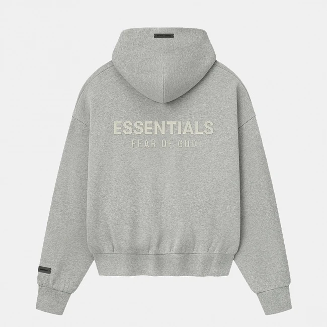 картинка Fear of God Essential Fleece Hoodie Jacke Beton Heather магазин Одежда+ являющийся официальным дистрибьютором в России 
