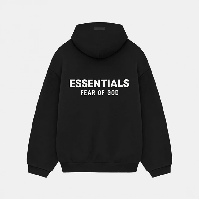 картинка Fear of God Essentials Fleece Hoodie Black магазин Одежда+ являющийся официальным дистрибьютором в России 