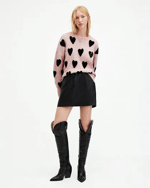 картинка Amora Love Heart Jacquard Brushed Sweater PALE PINK/BLACK магазин Одежда+ являющийся официальным дистрибьютором в России 