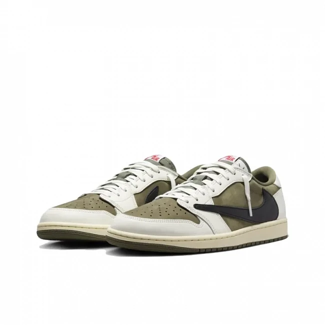 картинка Travis Scott x Air Jordan 1 Low Medium Olive магазин Одежда+ являющийся официальным дистрибьютором в России 
