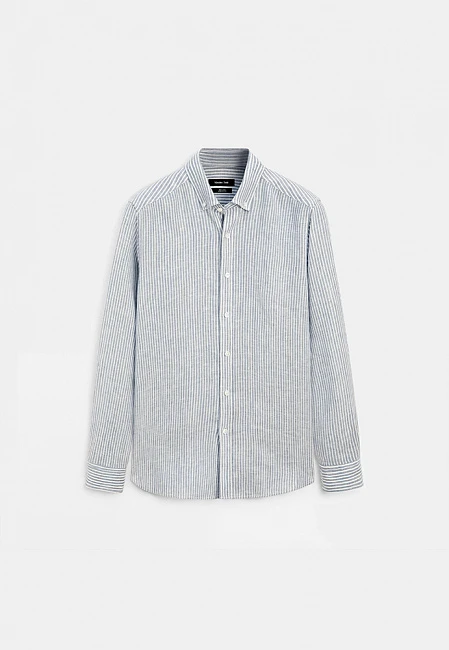 Massimo Dutti 100% Linen Striped Shirt Sky Blue / White