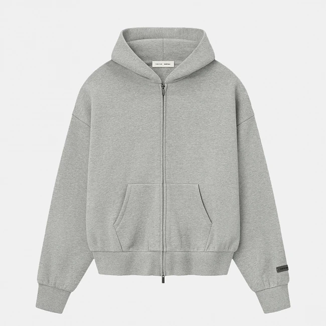 картинка Fear of God Essential Fleece Hoodie Jacke Beton Heather магазин Одежда+ являющийся официальным дистрибьютором в России 