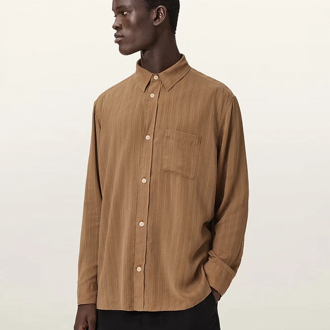 AllSaints Carlyle Long Sleeve Oversized Shirt Borg Brown