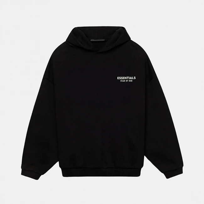 картинка Fear of God Essentials Fleece Hoodie Black магазин Одежда+ являющийся официальным дистрибьютором в России 