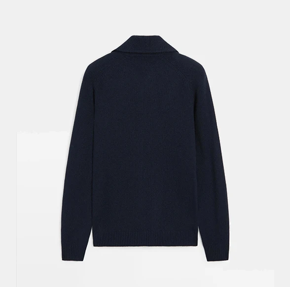 Massimo Dutti Wool Blend Zip-Up Knit Cardigan Navy Blue
