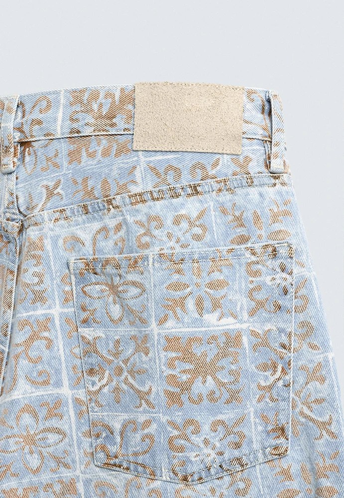 Zara Geometric Print Relaxed Fit Jeans Limited Edition Rio de Janeiro