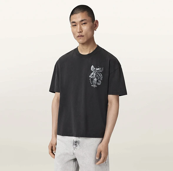 AllSaints Seraph Short Sleeve Graphic T-Shirt Washed Black