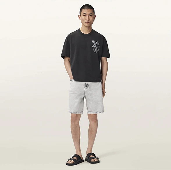 AllSaints Seraph Short Sleeve Graphic T-Shirt Washed Black